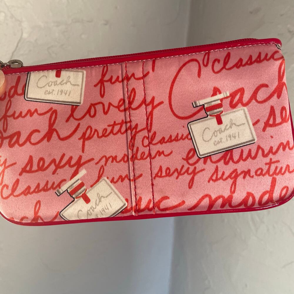 RARE Red Pink Coach Limited Edition Perfume Print Wristlet Bag Sateen Vintage - Picture 5 of 8